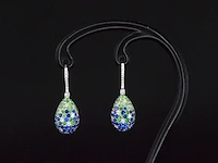 Oorhangers van 18 carats goud met diamanten van hoge kwaliteit en blauwe saffieren - afbeelding 5 van  10
