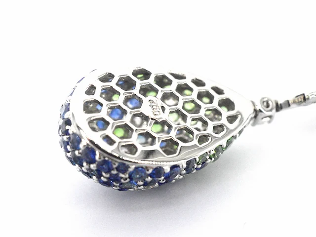 Oorhangers van 18 carats goud met diamanten van hoge kwaliteit en blauwe saffieren - afbeelding 7 van  10
