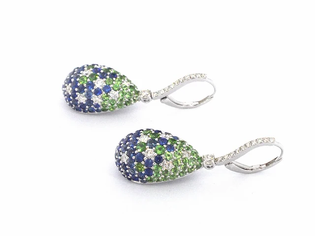Oorhangers van 18 carats goud met diamanten van hoge kwaliteit en blauwe saffieren - afbeelding 8 van  10