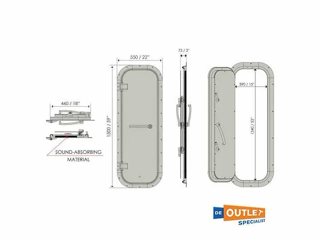 Opacmare 2301 watertight soundproof engine room door with porthole - 2301.03 - afbeelding 3 van  3