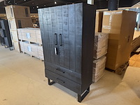 Opbergkast santos, zwart mangohout, zwart metalen onderstel