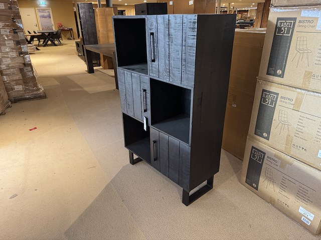 Opbergkast, zwart mangohout, zwart metalen onderstel - afbeelding 1 van  6