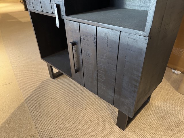 Opbergkast, zwart mangohout, zwart metalen onderstel - afbeelding 5 van  6