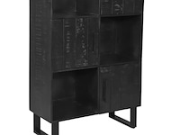 Opbergkast, zwart mangohout, zwart metalen onderstel - afbeelding 1 van  6