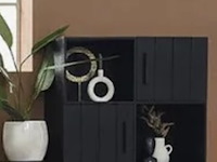 Opbergkast, zwart mangohout, zwart metalen onderstel - afbeelding 2 van  6