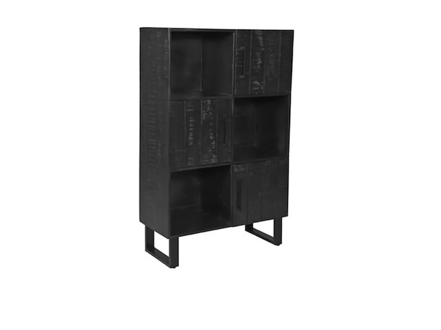 Opbergkast, zwart mangohout, zwart metalen onderstel - afbeelding 1 van  6