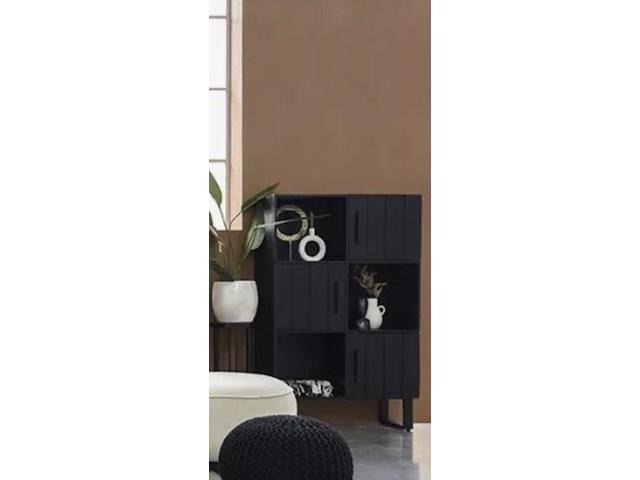 Opbergkast, zwart mangohout, zwart metalen onderstel - afbeelding 2 van  6