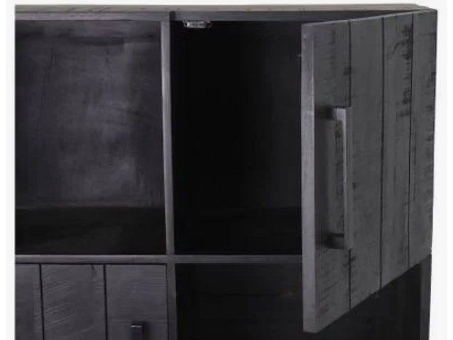 Opbergkast, zwart mangohout, zwart metalen onderstel - afbeelding 4 van  6