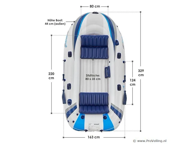 Opblaasbare rubberboot 4 persoons incl. luchtpomp, peddels, tas & reparatieset - afbeelding 2 van  9