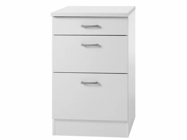 Optifit klassik 60 onderkast met 3 laden 84,5(h) x 50(b) x 60(d) cm met werkblad wit - afbeelding 1 van  5