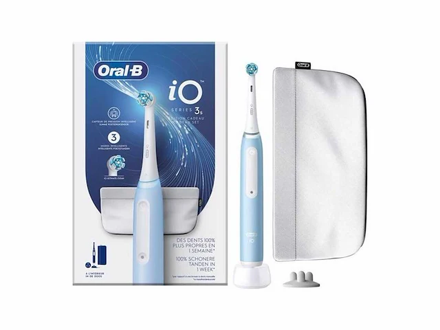 Oral-b io series 3s elektrische tandenborstel - met 1 opzetborstel, 1 magnetisch etui & 1 opzetborstelhouder - lichtblauw - afbeelding 1 van  2