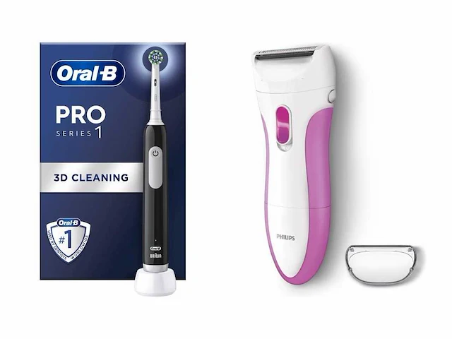 Oral-b pro series 1 - zwarte - elektrische tandenborstel - ontworpen door braun + philips satinshave essential hp6341/00 - ladyshave voor vrouwen - roze - afbeelding 1 van  2