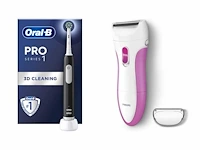 Oral-b pro series 1 - zwarte - elektrische tandenborstel - ontworpen door braun + philips satinshave essential hp6341/00 - ladyshave voor vrouwen - roze - afbeelding 1 van  2