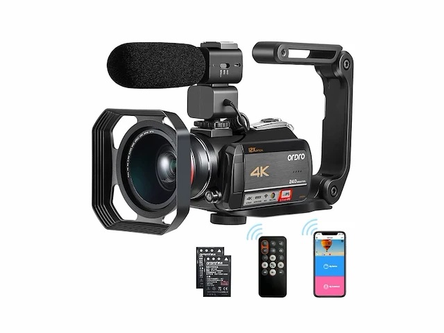 Ordro 4k camcorder ultra 1080p 60fps video vlog camera 12x optische lens 3.1'' ips touchscreen wifi digitale recorder - afbeelding 1 van  4