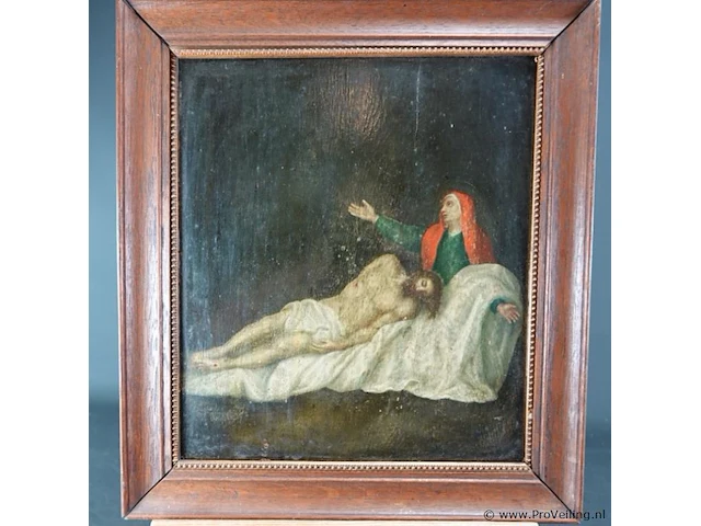 Oud olieverfschilderij "de bewening van christus" - afbeelding 2 van  5