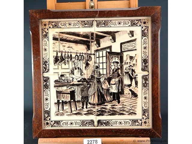 Oud tegeltableau in houten lijst - afbeelding 1 van  5