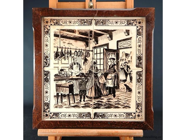Oud tegeltableau in houten lijst - afbeelding 2 van  5