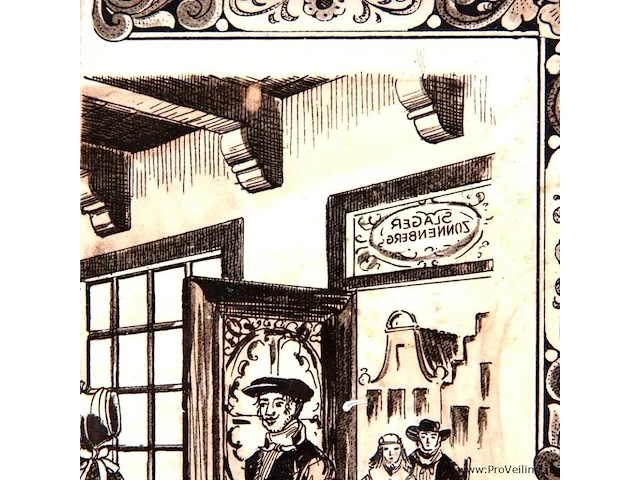 Oud tegeltableau in houten lijst - afbeelding 4 van  5