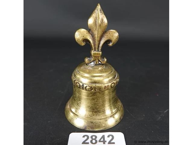 Oude bronzen tafelbel met fleur de lis als handvat - afbeelding 1 van  5