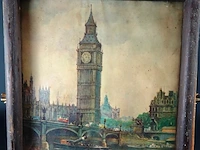 Oude druk big ben in houten lijst - afbeelding 2 van  5