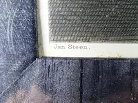Oude druk jan steen in houten lijst en passe-partout en achter oud glas - afbeelding 3 van  5