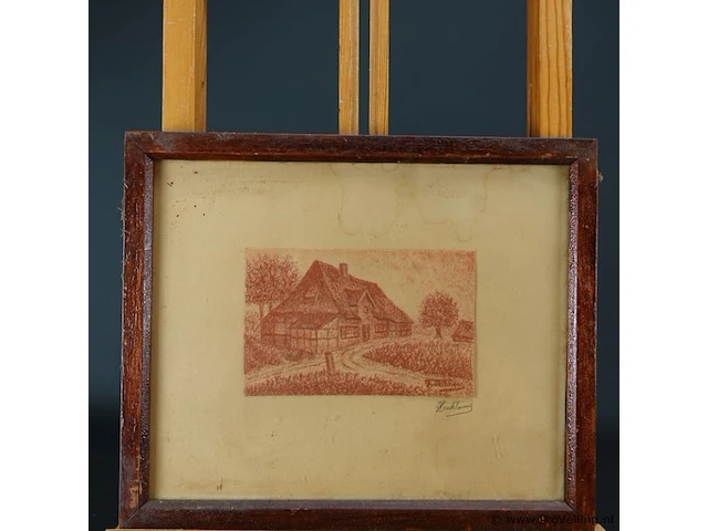 Oude krijttekening. dubbel gesigneerd - afbeelding 2 van  5