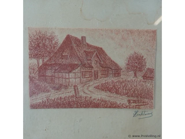 Oude krijttekening. dubbel gesigneerd - afbeelding 3 van  5