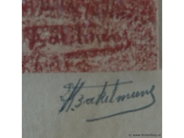 Oude krijttekening. dubbel gesigneerd - afbeelding 4 van  5
