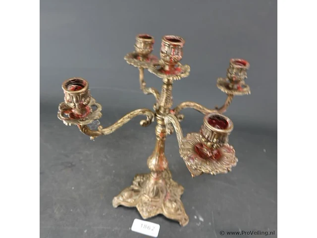 Oude messing kandelaar - afbeelding 3 van  5