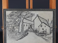 Oude naïeve tekening achter glas en in oude lijst - afbeelding 3 van  5