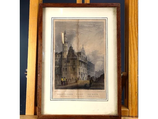 Oude prent stadhuis den haag - afbeelding 2 van  5