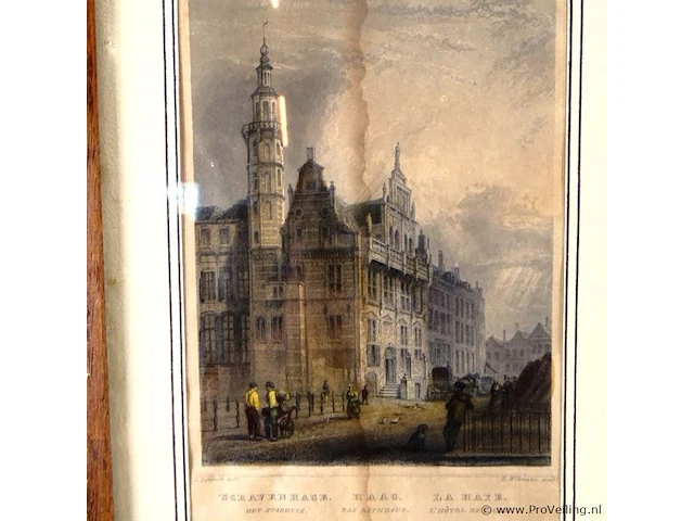Oude prent stadhuis den haag - afbeelding 3 van  5