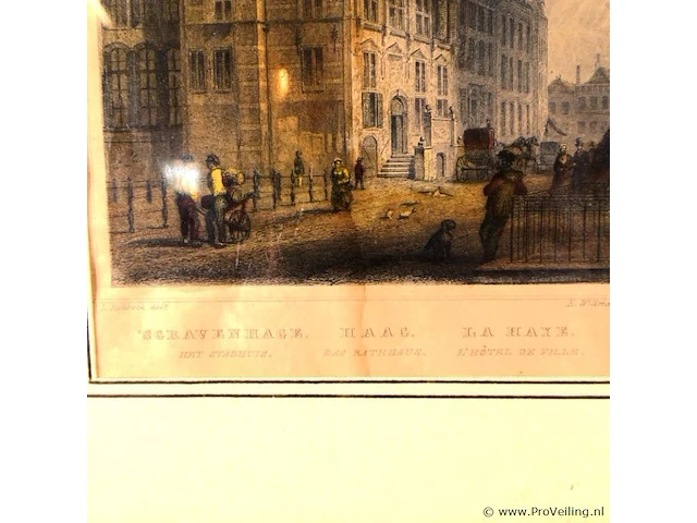 Oude prent stadhuis den haag - afbeelding 4 van  5