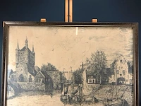 Oude/antieke ets zierikzee gesigneerd - afbeelding 1 van  5