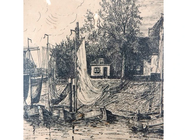 Oude/antieke ets zierikzee gesigneerd - afbeelding 2 van  5