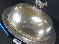 Oude/antieke grote verzilverde cloche met schaap in top - afbeelding 2 van  4