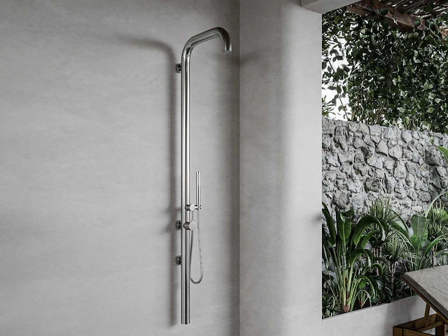 Outdoor buitendouche wandmodel geborsteld rvs - afbeelding 1 van  3