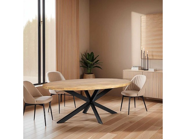 Ovale eettafel mangohout 160 cm - afbeelding 1 van  3