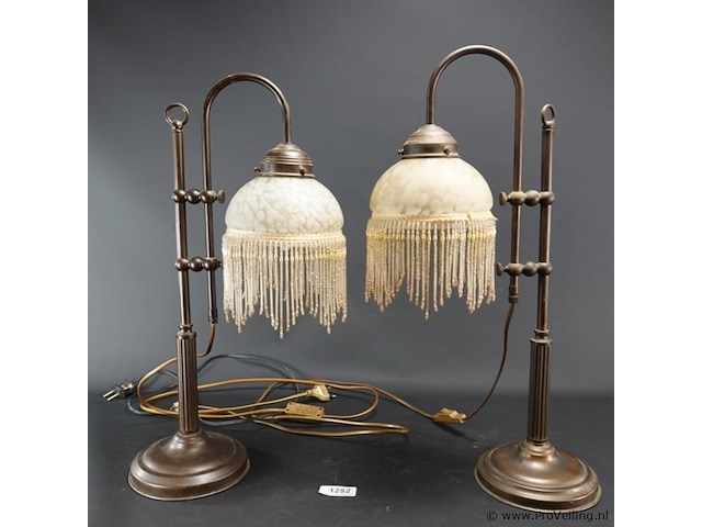 Paar antieke ganzennek koper/messing lampen - afbeelding 1 van  5