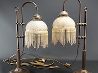 Paar antieke ganzennek koper/messing lampen - afbeelding 1 van  5