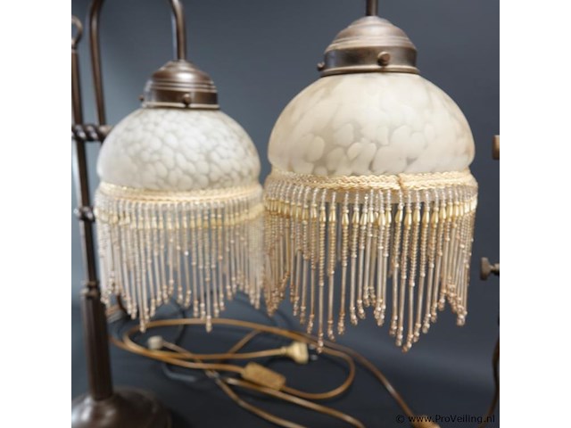 Paar antieke ganzennek koper/messing lampen - afbeelding 3 van  5