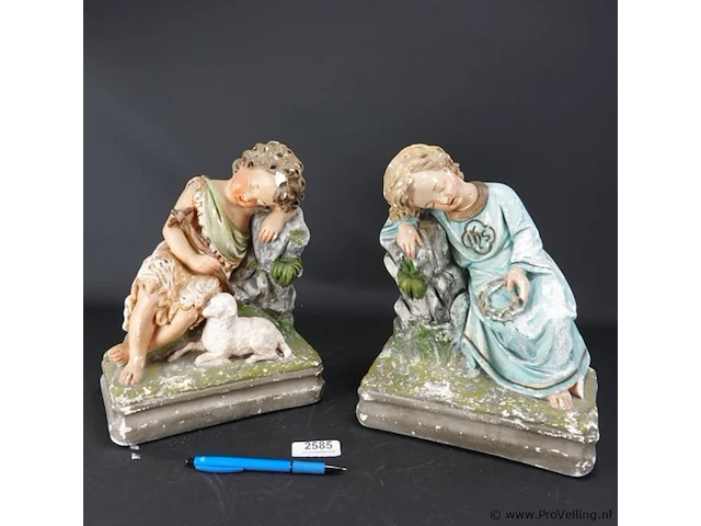 Paar antieke gipsen sculpturen - afbeelding 1 van  5