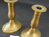 Paar antieke messing kandelaren - afbeelding 3 van  5
