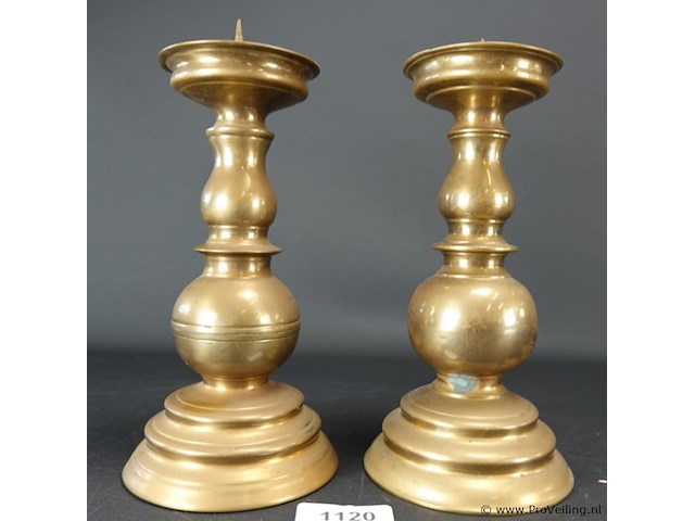 Paar antieke penkandelaren - afbeelding 2 van  5