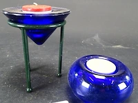 Paar blauwglazen kandelaren - afbeelding 1 van  5
