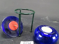 Paar blauwglazen kandelaren - afbeelding 4 van  5