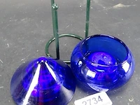 Paar blauwglazen kandelaren - afbeelding 5 van  5