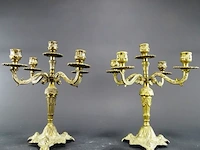 Paar brons messing kandelaren - afbeelding 2 van  5