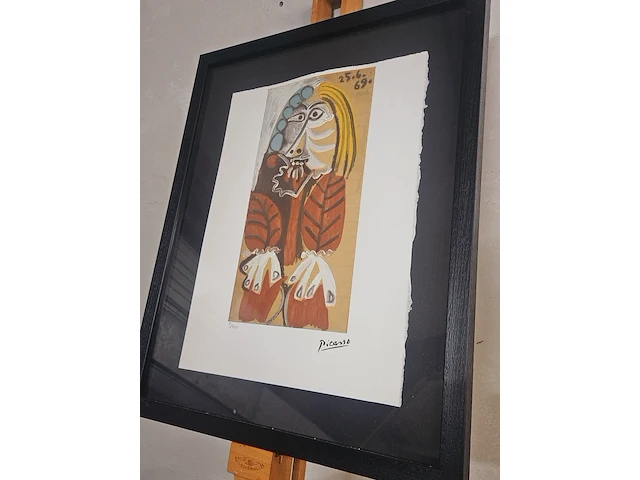 Pablo picasso lithograaf - ''homme assis'' - in nieuwe lijst - afbeelding 1 van  6