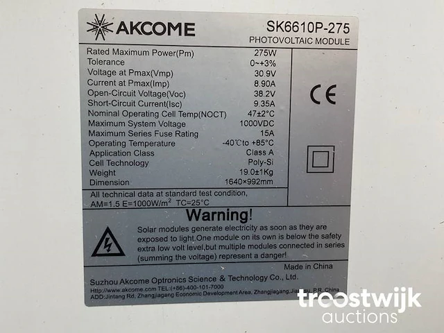 Pallet met 30 akcome sk6610p-275 zonnepanelen - afbeelding 4 van  5